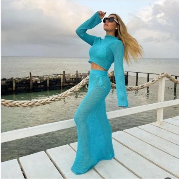 BLOGGER'S FAVE! Zara Blue Pointelle Knit Sweater NWT - Picture 8 of 16